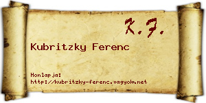 Kubritzky Ferenc névjegykártya